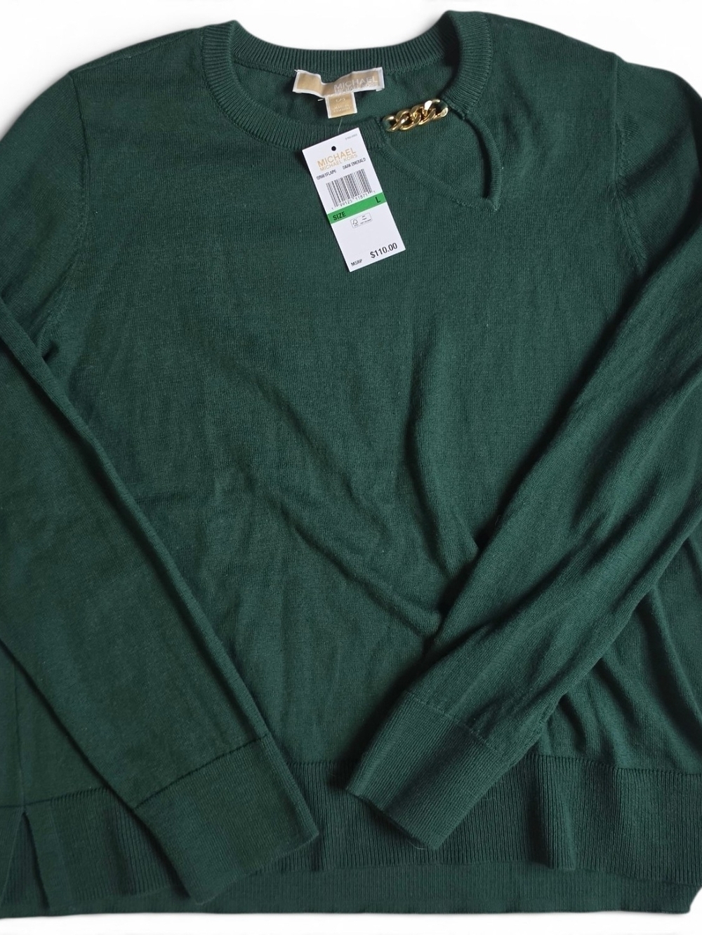 Michael Kors Forest Green Chain-Accent Sweater New With Tag